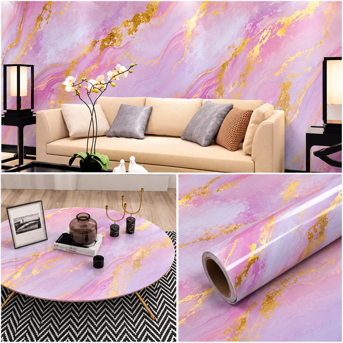 Self Adhesive Black / White Marble Sheet for Kitchen - Anti Oil and Heat Resistant Wallpaper