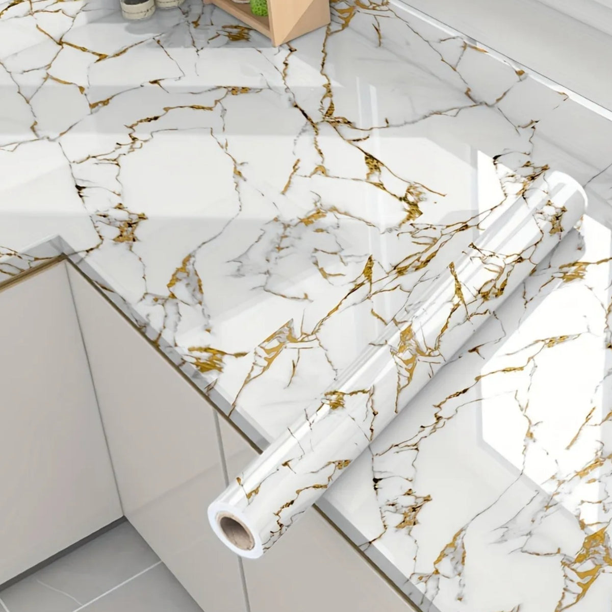 Self Adhesive Black / White Marble Sheet for Kitchen - Anti Oil and Heat Resistant Wallpaper