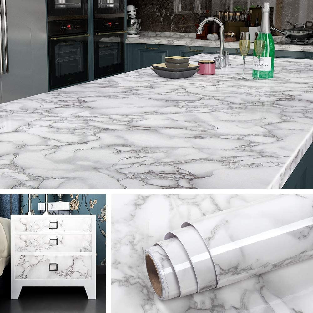 Self Adhesive Black / White Marble Sheet for Kitchen - Anti Oil and Heat Resistant Wallpaper