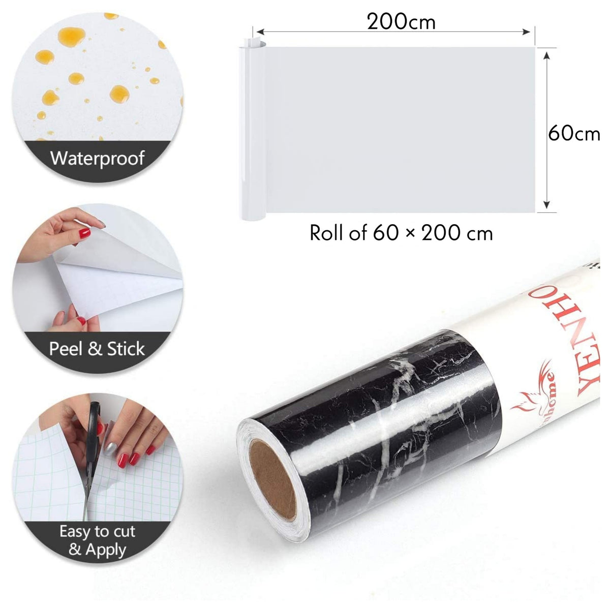 Self Adhesive Black / White Marble Sheet for Kitchen - Anti Oil and Heat Resistant Wallpaper