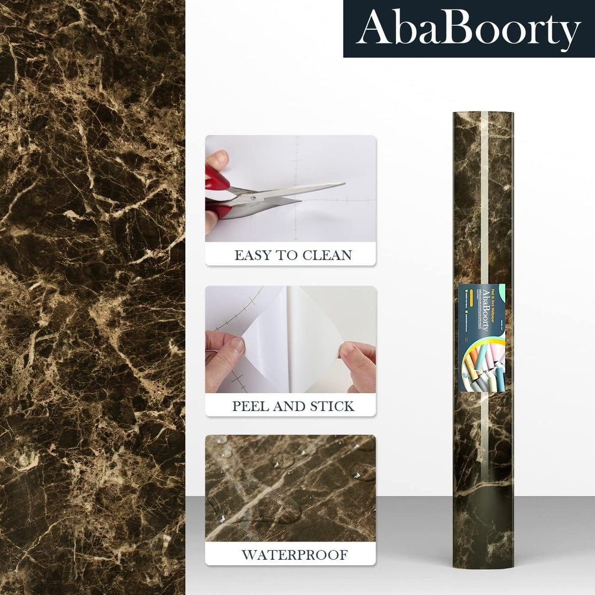 Self Adhesive Black / White Marble Sheet for Kitchen - Anti Oil and Heat Resistant Wallpaper