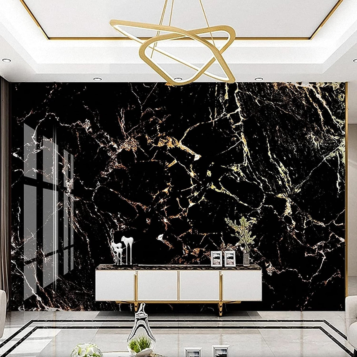 Self Adhesive Black / White Marble Sheet for Kitchen - Anti Oil and Heat Resistant Wallpaper