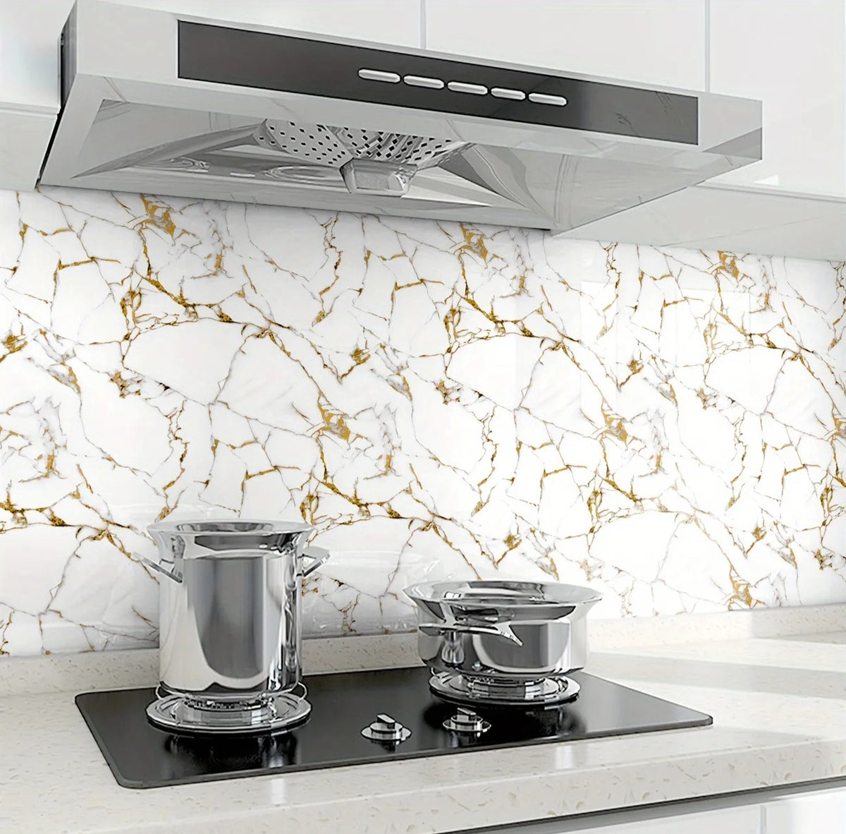 Self Adhesive Black / White Marble Sheet for Kitchen - Anti Oil and Heat Resistant Wallpaper