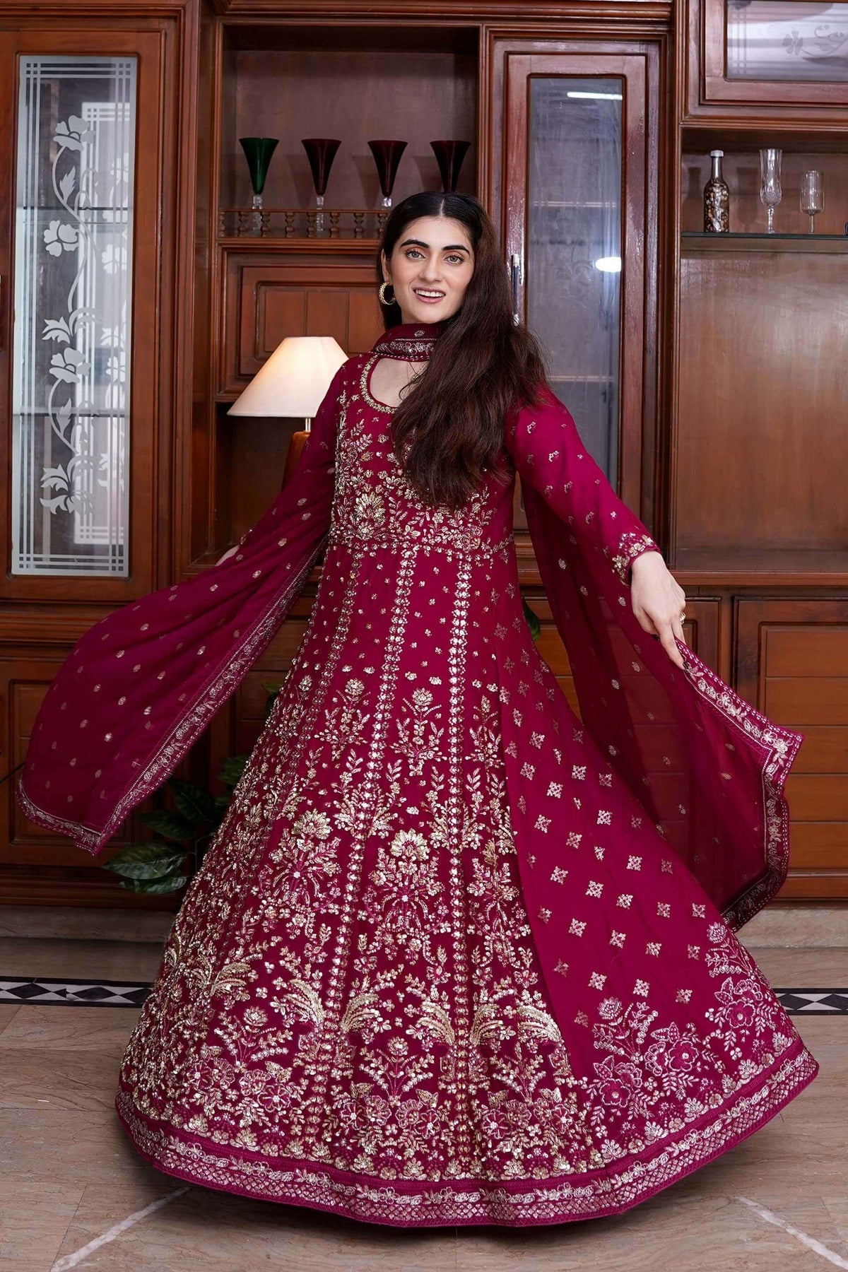 Glamorous 9mm Sequins Embroidered Mauve Chiffon Maxi Dress - Perfect for Party & Wedding Wear