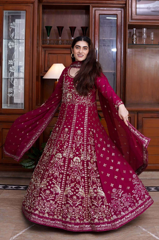 Glamorous 9mm Sequins Embroidered Mauve Chiffon Maxi Dress - Perfect for Party & Wedding Wear