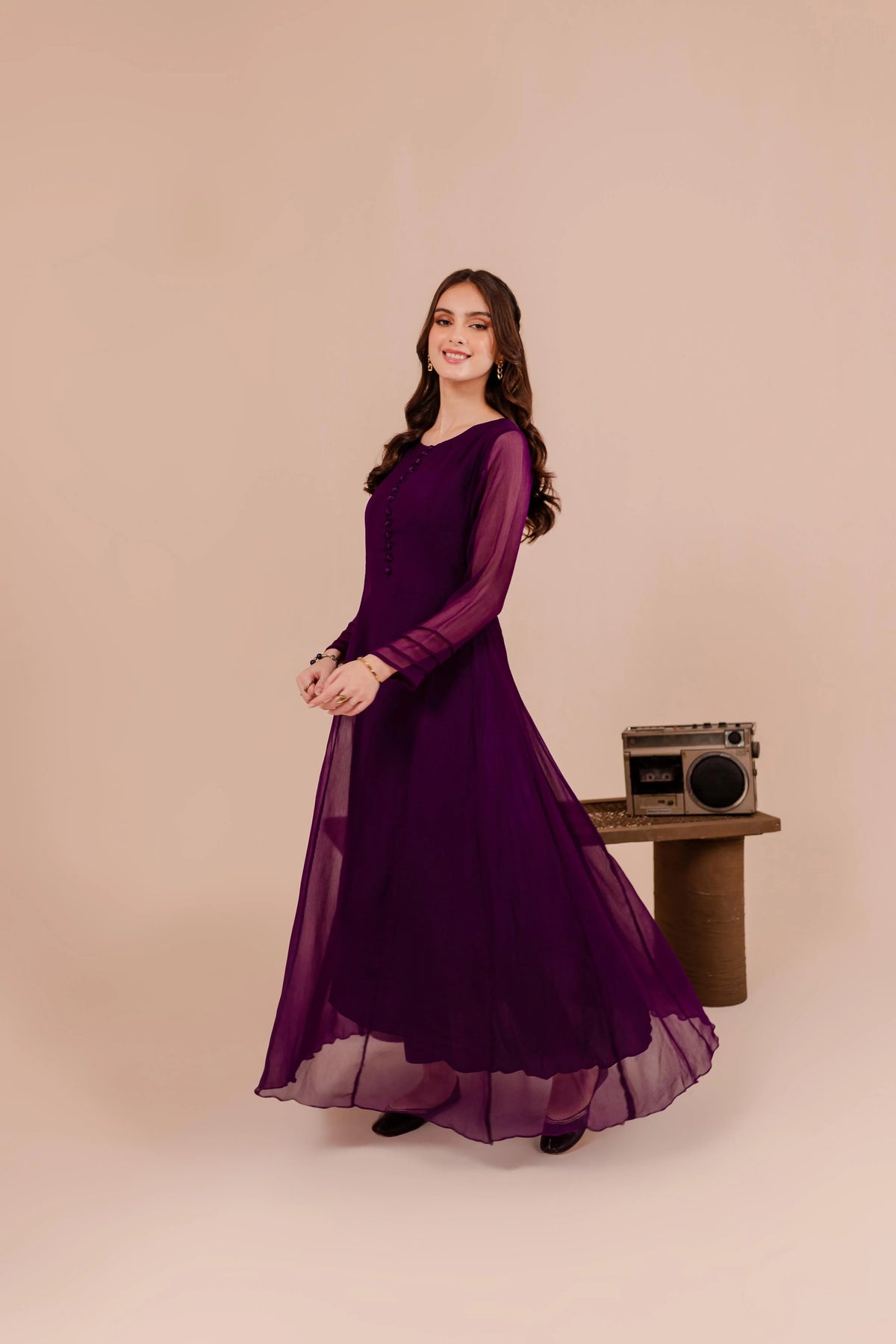 Glamorous 9mm Sequins Embroidered Mauve Chiffon Maxi Dress - Perfect for Party & Wedding Wear