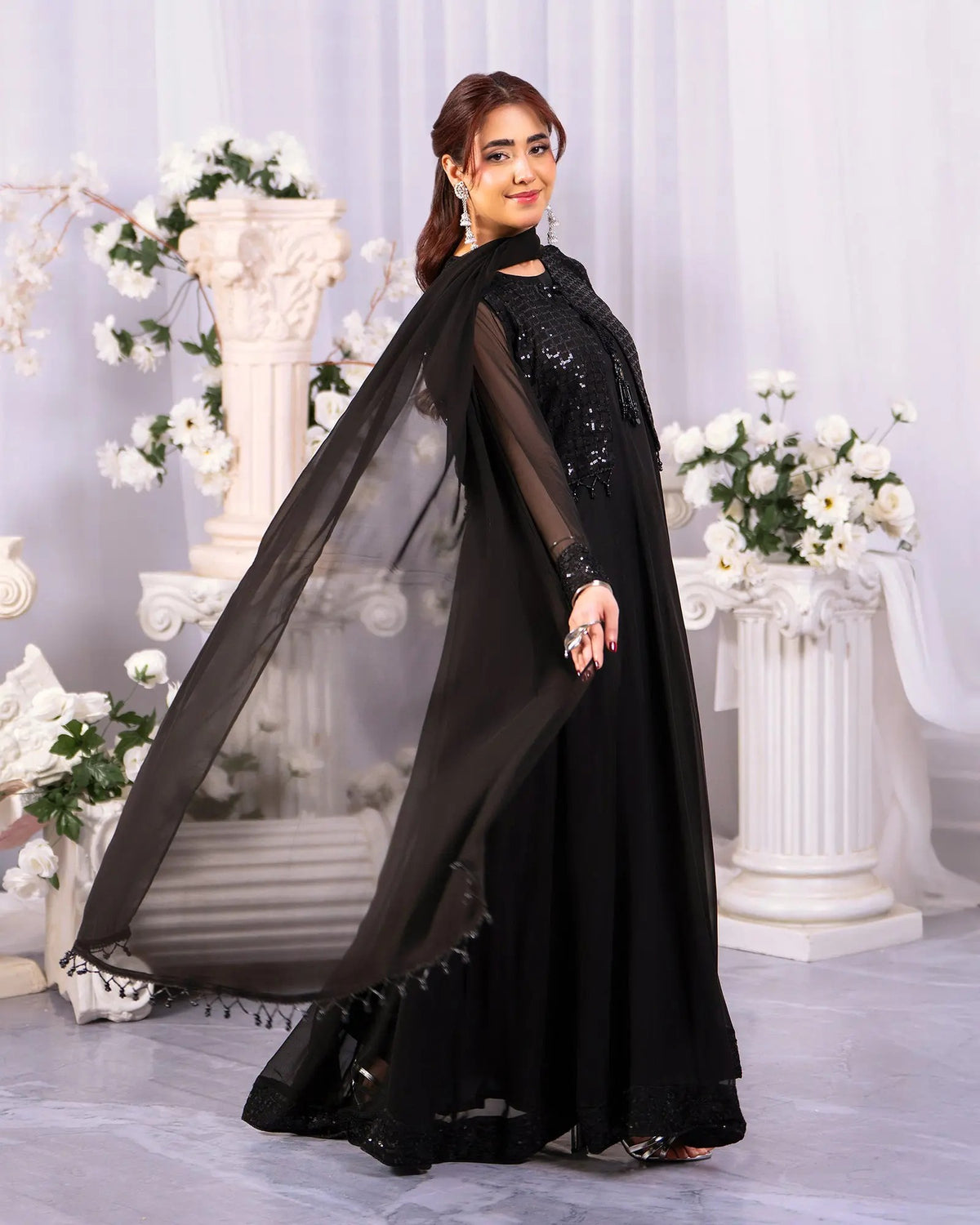Glamorous 9mm Sequins Embroidered Mauve Chiffon Maxi Dress - Perfect for Party & Wedding Wear