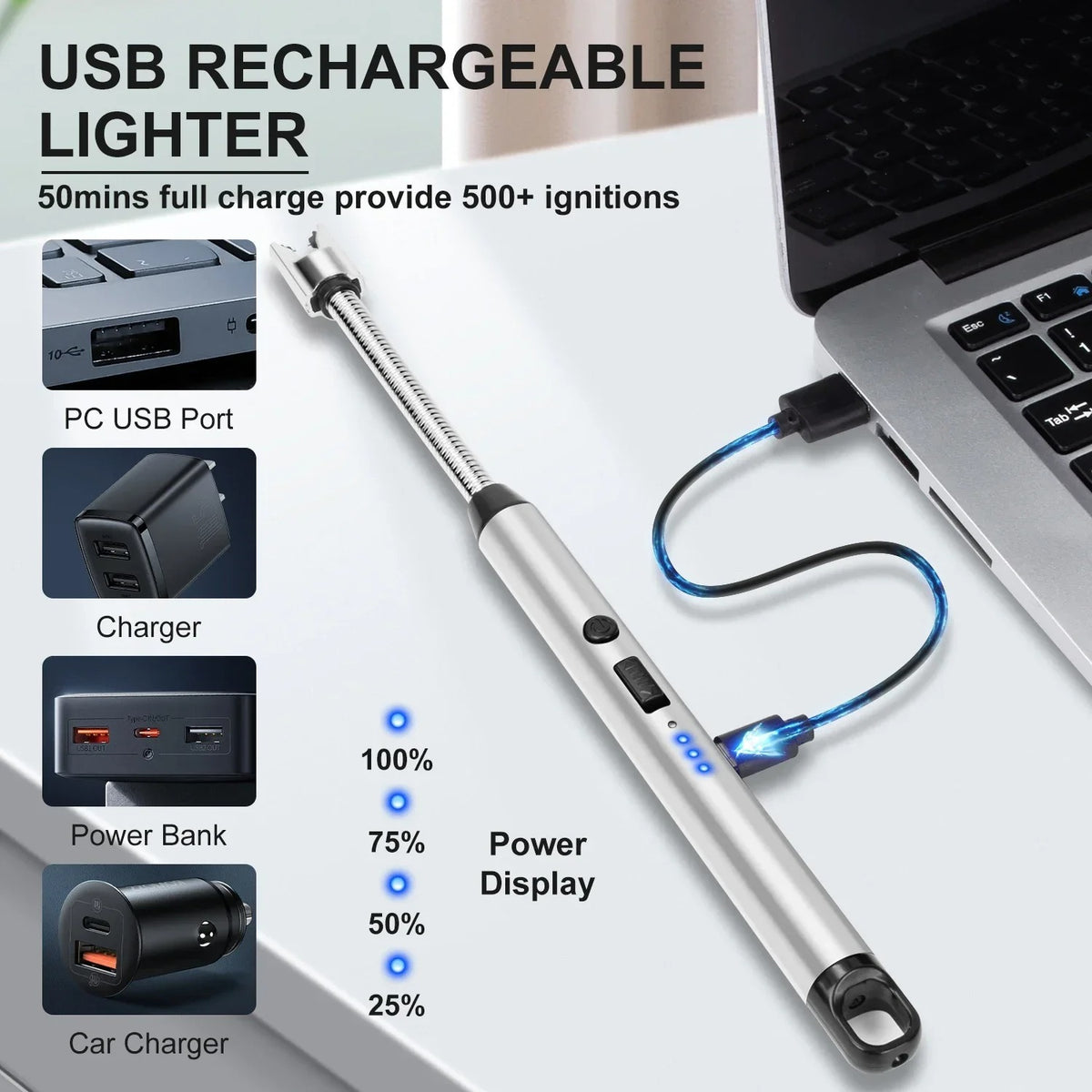 Flexible USB Lighter Flameless Long Neck with LED, Best Quality for Stove