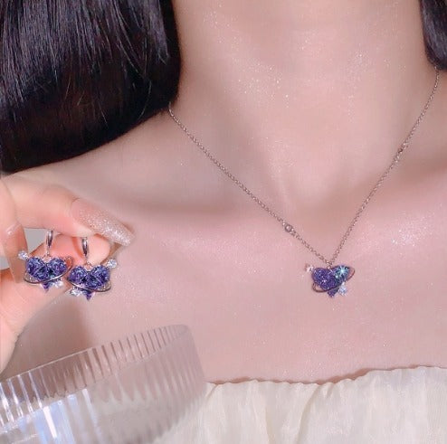Heart Pendant Pink Crystal Necklace For Women Girl Elegant
