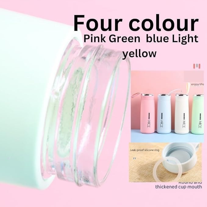 Water Bottle, 400ml Glass Bottle with Silicone Plastic Shell, Leak Proof, BPA Free