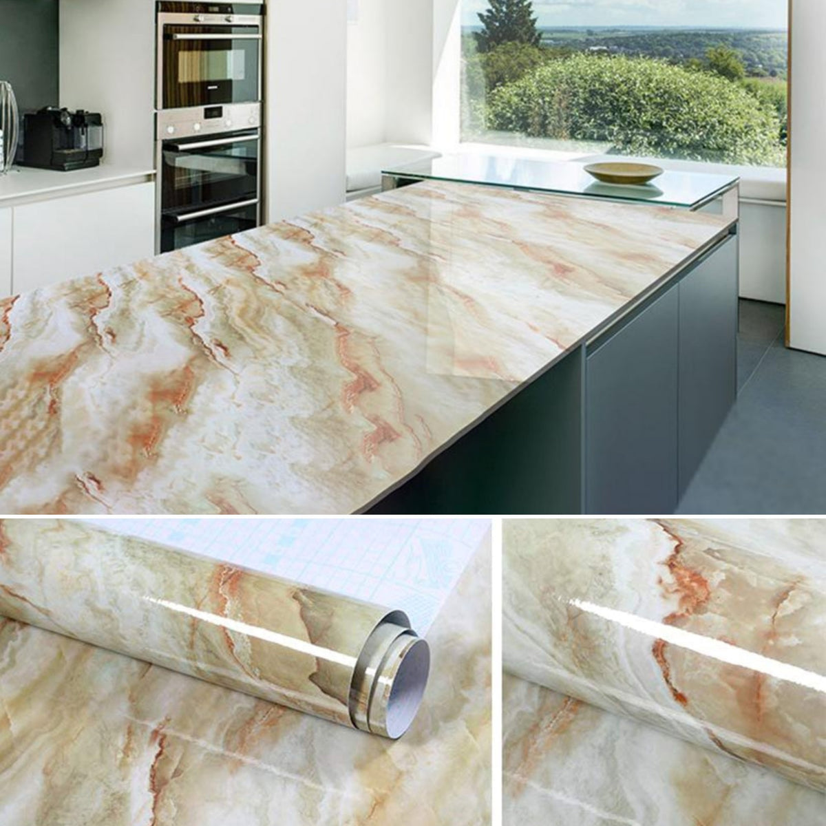 Self Adhesive Black / White Marble Sheet for Kitchen - Anti Oil and Heat Resistant Wallpaper