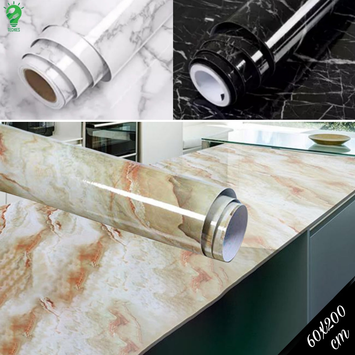 Self Adhesive Black / White Marble Sheet for Kitchen - Anti Oil and Heat Resistant Wallpaper