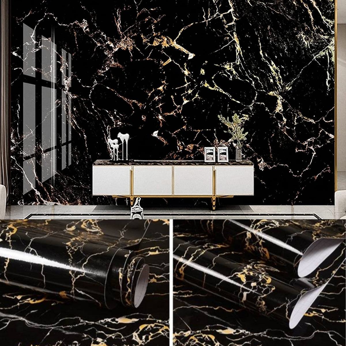 Self Adhesive Black / White Marble Sheet for Kitchen - Anti Oil and Heat Resistant Wallpaper