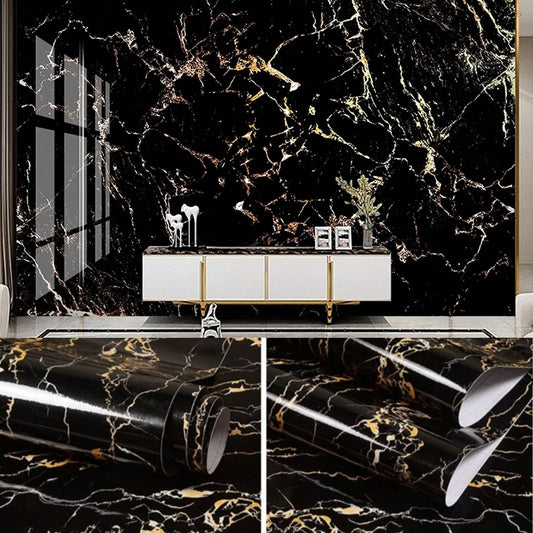 Self Adhesive Black / White Marble Sheet for Kitchen - Anti Oil and Heat Resistant Wallpaper
